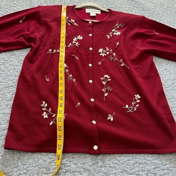 Victoria Harbour Vtg Cardigan Burgundy Beaded Cottagecore Granny Embroidery Sz M - Picture 10 of 12